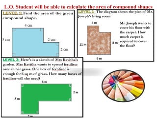 L.O. Student will be able to calculate the area of compound shapes
 