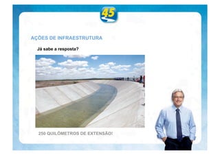 AÇÕES DE INFRAESTRUTURA

  Já sabe a resposta?




  250 QUILÔMETROS DE EXTENSÃO!
 