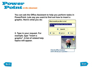 Removing a toolbarPowerPoint lets you remove toolbars you don't need. Try removing the animation effects toolbar you just activated. 1. Click the View menu, and then point to Toolbar. 2. In the submenu, click the check box next to animation effects to deselect it. The check mark disappears and the animation effects toolbar is removed from your PowerPoint window. 
