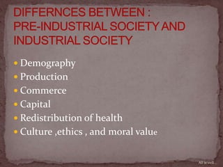  Demography
 Production
 Commerce
 Capital
 Redistribution of health
 Culture ,ethics , and moral value
All is well...
 