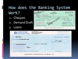 How does the Banking System
Work?
1. Cheques
2. Demand Draft
3. Loans
 