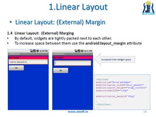 1.Linear Layout
• Linear Layout: (External) Margin
www.sisoft.in 18
 