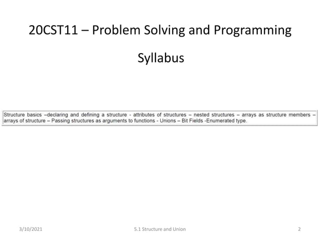 C Programming: Structure and Union | PPT
