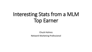 Interesting Stats from a MLM
Top Earner
Chuck Holmes
Network Marketing Professional
 