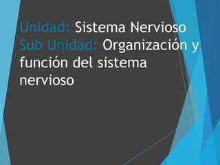 Unidad: Sistema Nervioso
Sub Unidad: Organización y
función del sistema
nervioso
 