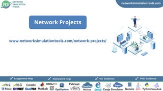 networksimulationtools.com
CloudSim
Fogsim
PhD Guidance
MS Guidance
Assignment Help Homework Help
www.networksimulationtools.com/network-projects/
Network Projects
 