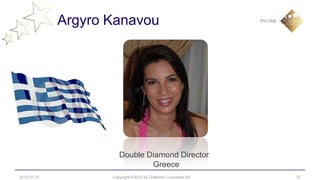 Argyro Kanavou




                       Double Diamond Director
                               Greece
2012-01-31          Copyright ©2010 by Oriflame Cosmetics SA   37
 