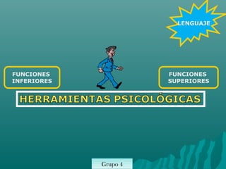 LENGUAJE




FUNCIONES              FUNCIONES
INFERIORES             SUPERIORES




             Grupo 4
             Grupo 6
 