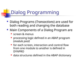 Program Dialog Details PptABAPoverview with all sample data with proper information s and ...