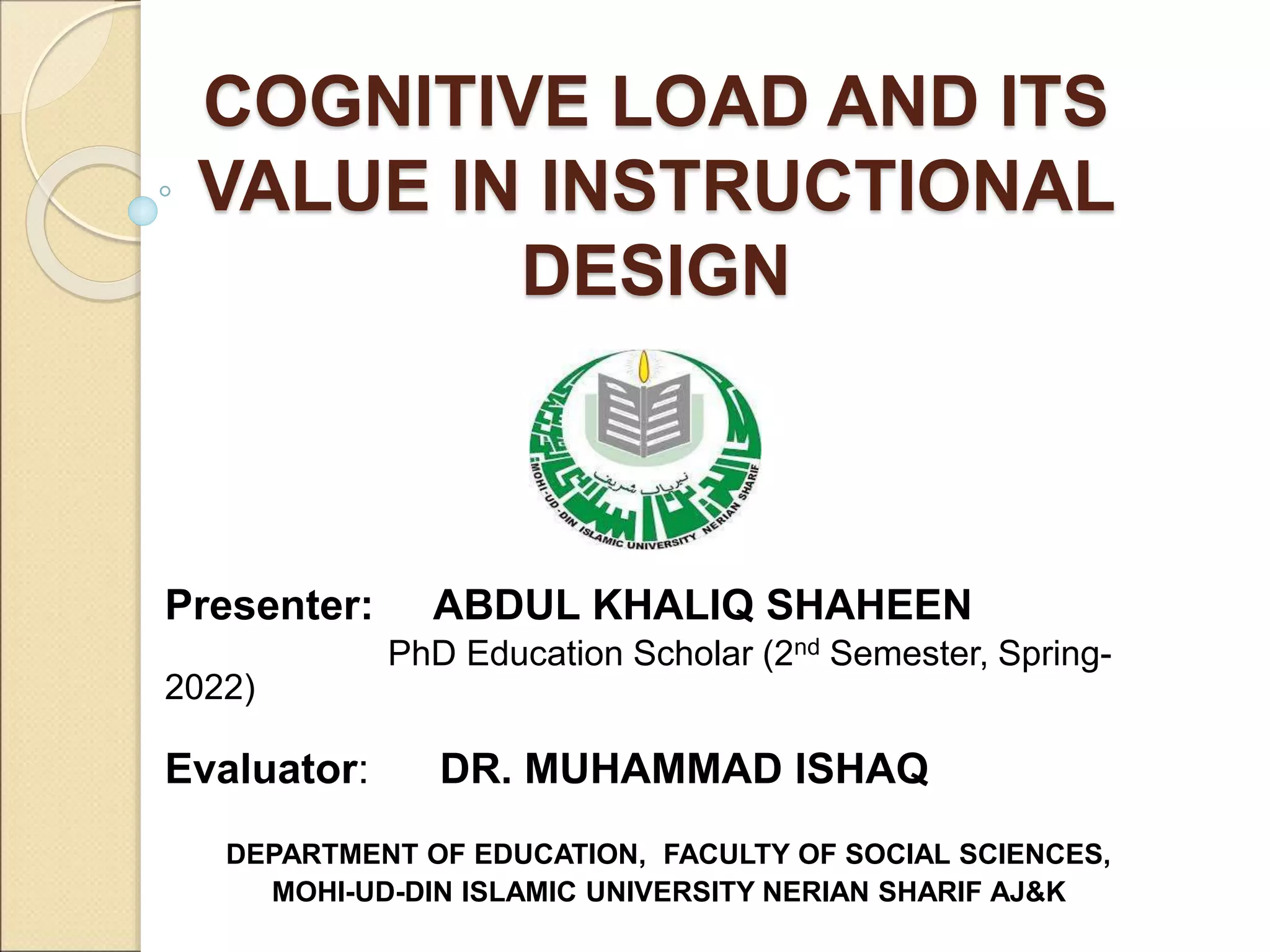 Cognitive Load and its Value in Instructional Design | PPT