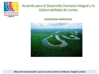 Acuerdo para el Desarrollo Humano Integral y la
Gobernabilidad de Loreto
1
Mesa de Concertación para la Lucha Contra la Pobreza Región Loreto
DIMENSIÓN AMBIENTAL
 