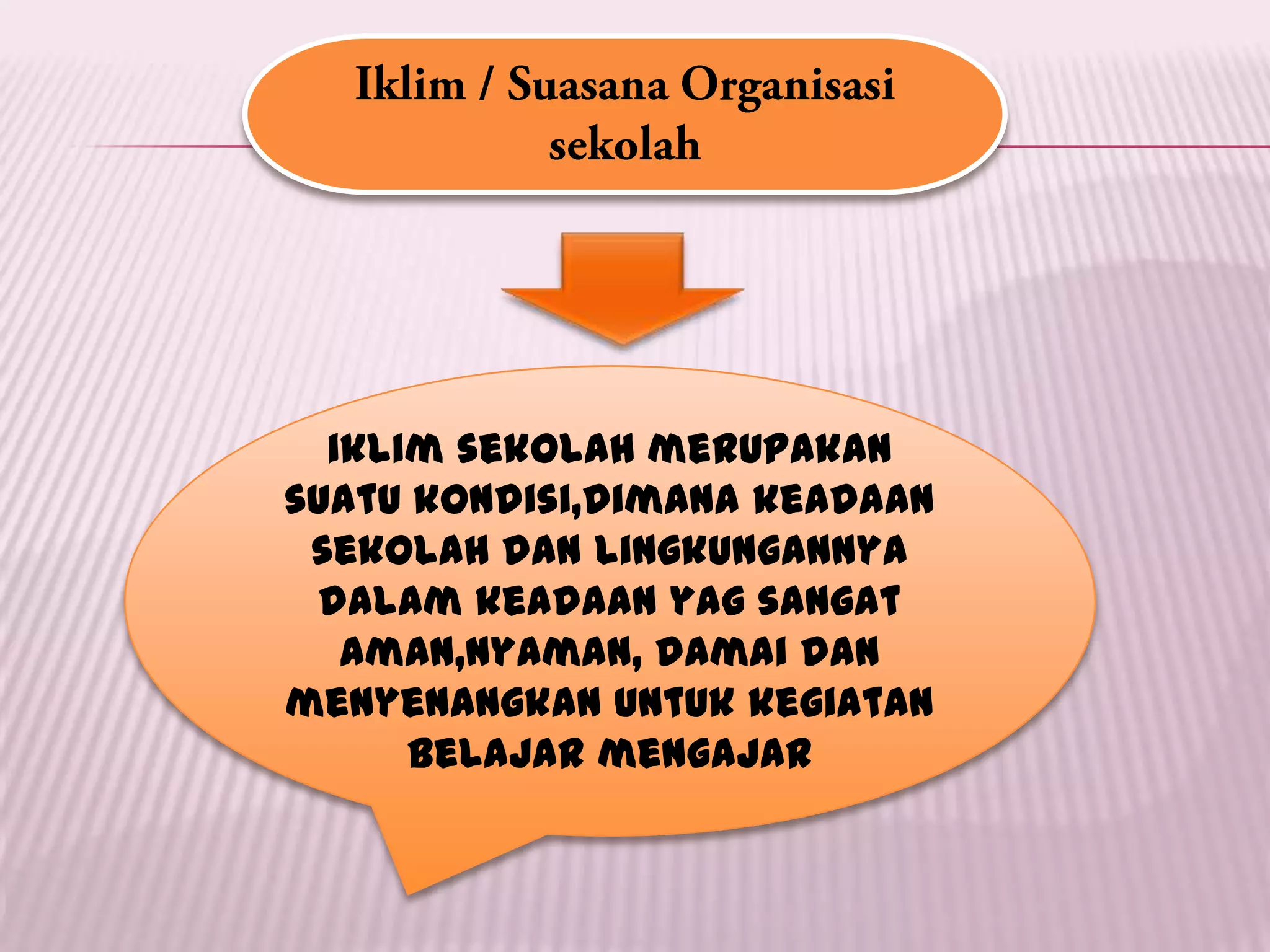 iklim sekolah merupakan
suatu kondisi,dimana keadaan
sekolah dan lingkungannya
dalam keadaan yag sangat
aman,nyaman, damai dan
menyenangkan untuk kegiatan
belajar mengajar
 