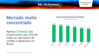 João Pedro Tonini
WIRECARD
Apenas 5 bancos são
responsáveis por 82% de
todas as operações de
crédito e depósitos no
Brasil.
Fonte: Banco Central e Economatica
Mercado muito
concentrado
 