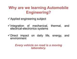 Comprehensive Introduction to Automobile Engineering: Concepts, History ...