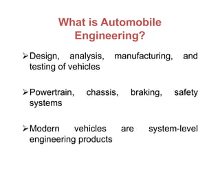 Comprehensive Introduction to Automobile Engineering: Concepts, History ...