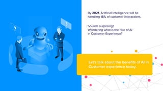 By 2021, Artiﬁcial Intelligence will be
handling 15% of customer interactions.
Sounds surprising?
Wondering what is the ro...