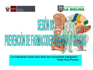 SESIÒN 03 PREVENCIÒN DE FARMACODEPENDENCIA Y DROGAS “ La inspiración existe pero tiene que encontrarte trabajando”   Pablo Ruiz Picasso 