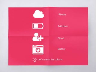 Let’s match the column.
Cloud
Battery
Add User
Photos
 