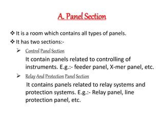 A. Panel Section 
 It is a room which contains all types of panels. 
 It has two sections:- 
 Control Panel Section 
It...