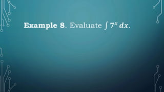 Example 8. Evaluate ∫ 𝟕𝒙
𝒅𝒙.
 