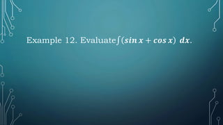 Example 12. Evaluate∫ 𝒔𝒊𝒏 𝒙 + 𝒄𝒐𝒔 𝒙 𝒅𝒙.
 