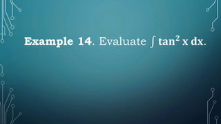 Example 14. Evaluate ∫ 𝐭𝐚𝐧𝟐 𝐱 𝐝𝐱.
 