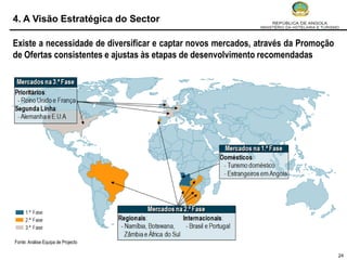 4. A Visão Estratégica do Sector

Existe a necessidade de diversificar e captar novos mercados, através da Promoção
de Ofertas consistentes e ajustas às etapas de desenvolvimento recomendadas




Fonte: Análise Equipa de Projecto

                                                                                    24
 
