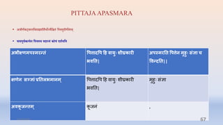 PITTAJA APASMARA
• अर्ीणाकट्िम्प्लप्तिदाह्यशीिैभोज्यैप्तििं प्तपत्तमुदीणािगम्
• चयपूििकत्िन तपिस्य महान् ं कोपं द्ियत
अभीक्ष्णमिस्मररतां वित्तादवि दह वायु शीघ्रकारी
भवनत|
अिस्मरनत वित्तेन मुहु सांज्ञा ि
ववरदनत||
क्षणेन सञ्जज्ञाां प्रनतलभमानम ् वपत्तािवप दह वायुिः शीघ्रकारी
भवनत|
मुहुिः सांज्ञा
अवक
ू जरतम ् क
ू जनां ,
31-03-2022 67
 
