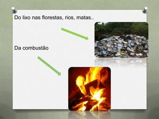 O Do lixo nas florestas, rios, matas..
O Da combustão
 