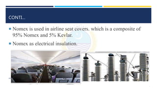 CONTI…
 Nomex is used in airline seat covers. which is a composite of
95% Nomex and 5% Kevlar.
 Nomex as electrical insulation.
UNIVERSITY OF AGRICULTURE FAISALABAD – UAF
 
