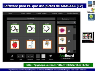Software para PC que usa pictos de ARASAAC (IV)

http://giga.cps.unizar.es/affectivelab/araboard.html
Departamento de Infomática e Ingeniería de Sistemas del CPS de la Universidad de Zaragoza - Dra. Sandra Baldasarri

 