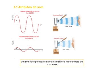 Um som forte propaga-se até uma distância maior do que um
som fraco.
3.1 Atributos do som
 