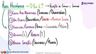 PODER HIERAÃQVICO → O QUE É? →
RELAÇÃO De loorden.
e COMANDO
?⃝
C-DITAR ATOS NORMATIVOS (INTERNOS RDINATOÃIOS)
②DAR ORDENS BRIGATOÃIAS/EXCETO→ MANIFEST.
ILEGAL)
(
{Escavar À""" A""◦ → ↳"
""
"" /Me"")
④DELEGAR/↓)/AVOCAR /↑ )
⑤APLICAR SANÇÕES (SERVIDORES/MEDIATA
)
12258467497 - Kauã Vinícius silva de lima
 