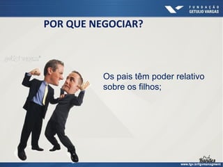 POR QUE NEGOCIAR?

Os pais têm poder relativo
sobre os filhos;

 