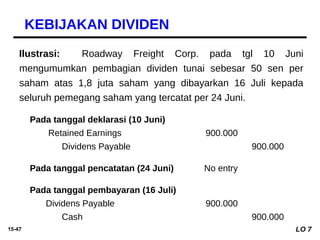15-47
Ilustrasi: Roadway Freight Corp. pada tgl 10 Juni
mengumumkan pembagian dividen tunai sebesar 50 sen per
saham atas ...