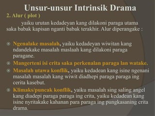 Unsur-unsur Intrinsik Drama
3. Pacelathon
Miturut Panggonan :
 Prolog : pacelathon kang ana ing ngarep drama
(sadurunge p...