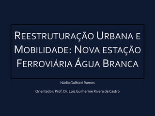 Reestruturação Urbana e Mobilidade: Nova estação Ferroviária Água BrancaNádia Galbiati RamosOrientador: Prof. Dr. Luiz Guilherme Rivera de Castro