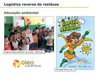 Educação ambiental
Logística reversa de resíduos
HQ Capitã Reclica, Ed. 1
Programa Meio Ambiente nas Escolas - Mairinque
 
