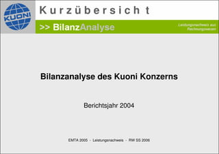 Kurzübersich t




Bilanzanalyse des Kuoni Konzerns


             Berichtsjahr 2004




      EMTA 2005 - Leistungsnachweis - RW SS 2006
 