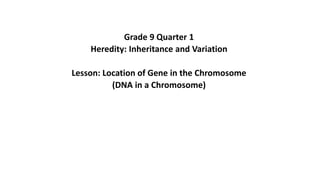 Grade 9 Quarter 1
Heredity: Inheritance and Variation
Lesson: Location of Gene in the Chromosome
(DNA in a Chromosome)
 