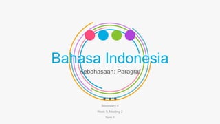 Bahasa Indonesia
Kebahasaan: Paragraf
Secondary 4
Week 9, Meeting 2
Term 1
 