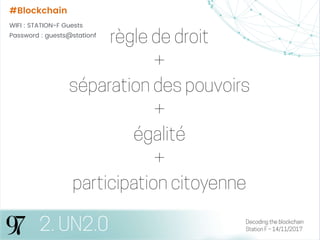 Decoding the blockchain
Station F – 14/11/20172. UN2.0
#Blockchain
WIFI : STATION-F Guests
Password : guests@stationf
 