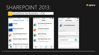 SHAREPOINT 2013:
• OneDrive for Business – iOS
 