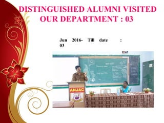 DISTINGUISHED ALUMNI VISITED
OUR DEPARTMENT : 03
Jun 2016- Till date :
03
 