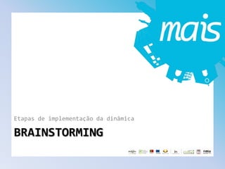 BRAINSTORMING
Etapas de implementação da dinâmica
 