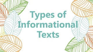 Types of Informational Text presentation for English 5 | PPTX