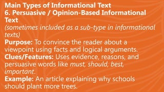 Types of Informational Text presentation for English 5 | PPTX