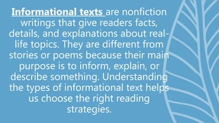 Types of Informational Text presentation for English 5 | PPTX