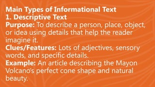 Types of Informational Text presentation for English 5 | PPTX