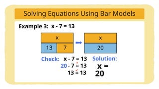 Grade 7 Mathematics: Solving Algebraic Equations Using Bar Models | PPTX